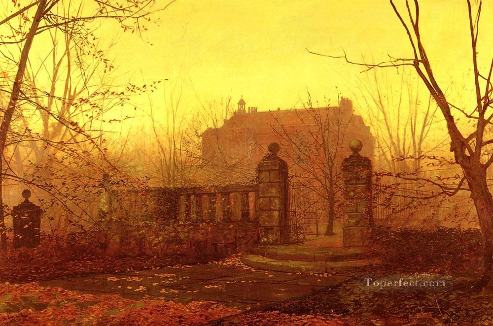 秋の朝の街の風景 ジョン・アトキンソン・グリムショー油絵